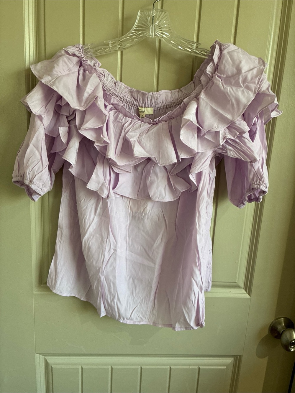 easel Lavender Ruffle Off-Shoulder Blouse